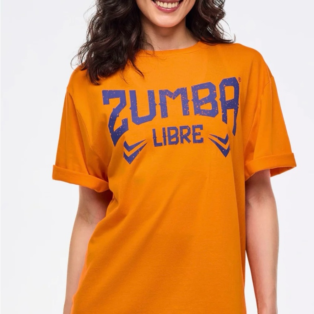 Zumba Fitness Orange Tee with Blue Print